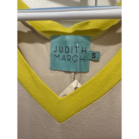Judith March Blondie T-Shirt Top V-Neck Short Sleeve Yellow Beige Small - Picture 2 of 6